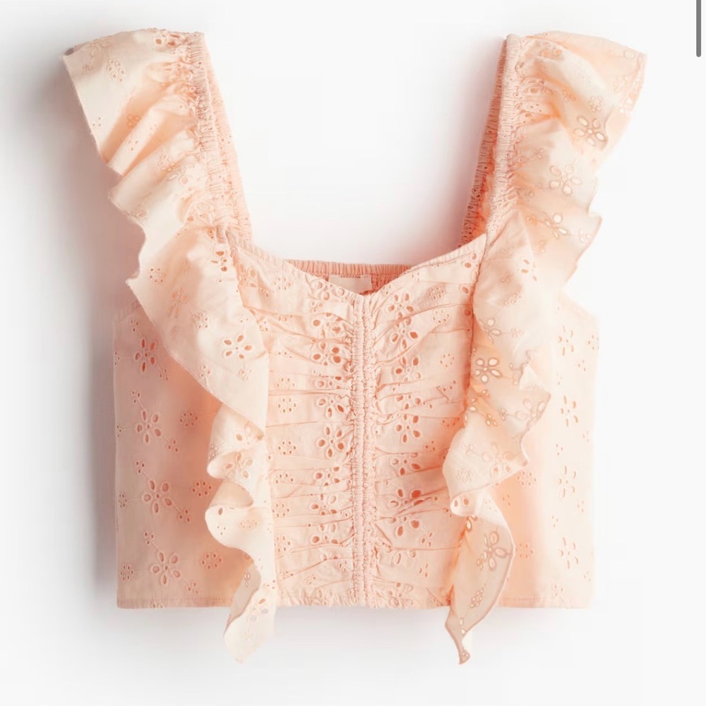 H&M Powder Pink Eyelet Embroidery Short Blouse Women’s XL EUC